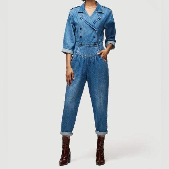 Frame Denim Pants - FRAME NWT MILITARY BAND PLEAST FRONT DENIM JUMPSUIT SIZE XS TRENDY STYLISH DATE